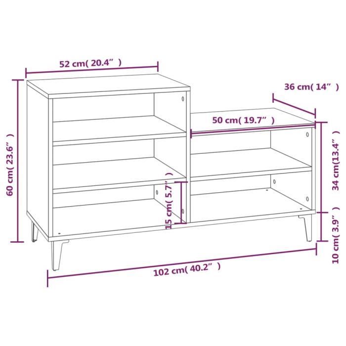 VidaXL Armoire à chaussure Blanc brillant 102x36x60 cm Bois ingénierie 819734