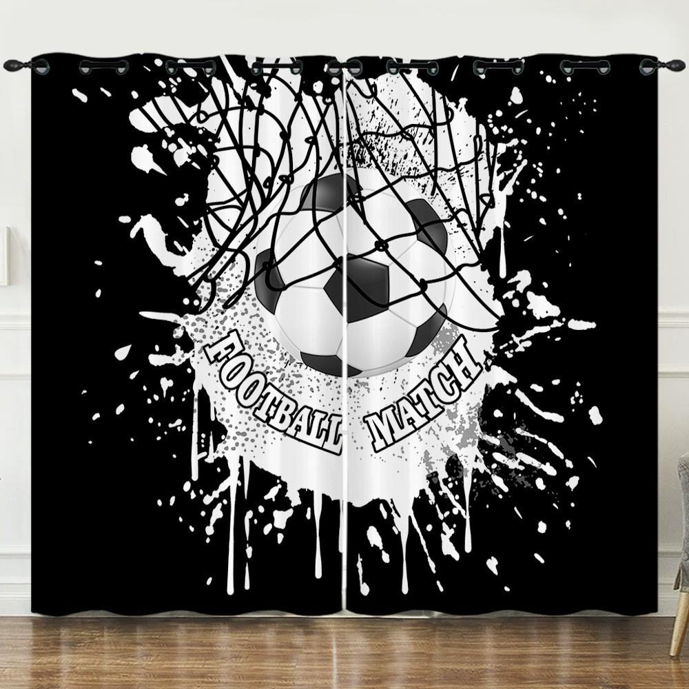 

3-Dimensional Cheap Boy Childern Soccer Series Sports Ebony Sleek Shade 2 Panels Drapery for Bedroom Living Room Space Home Hook Decor 100W130H(CM)40x51in&Grommet Top