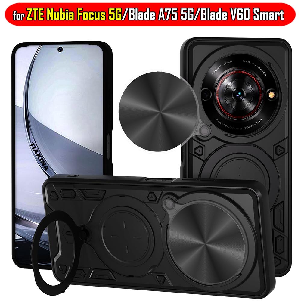 Rotate Slide Lens Funda for ZTE Nubia Focus 5G Armor Case for ZTE Blade A75 5G V60 Smart Case Magnetic Ring Stand Holder Cover