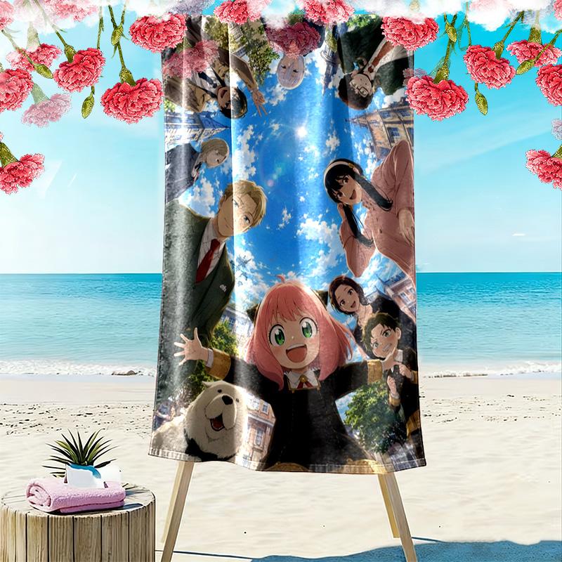 Spy x Family Print Beach Towel, Large Soft Quick Dry Towel for Beach Camping Swimming