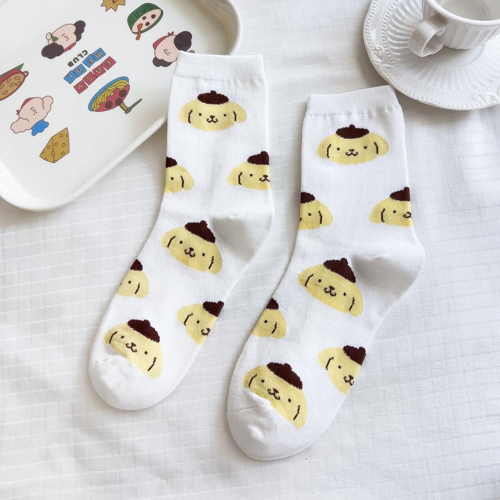 Sanrio Mymelody Cinnamoroll Pom Pom Purin Středně dlouhé ponožky Ins Prodyšné Minimální design Volnočasové Sportovní ponožky Dárky pro dívky Krásné