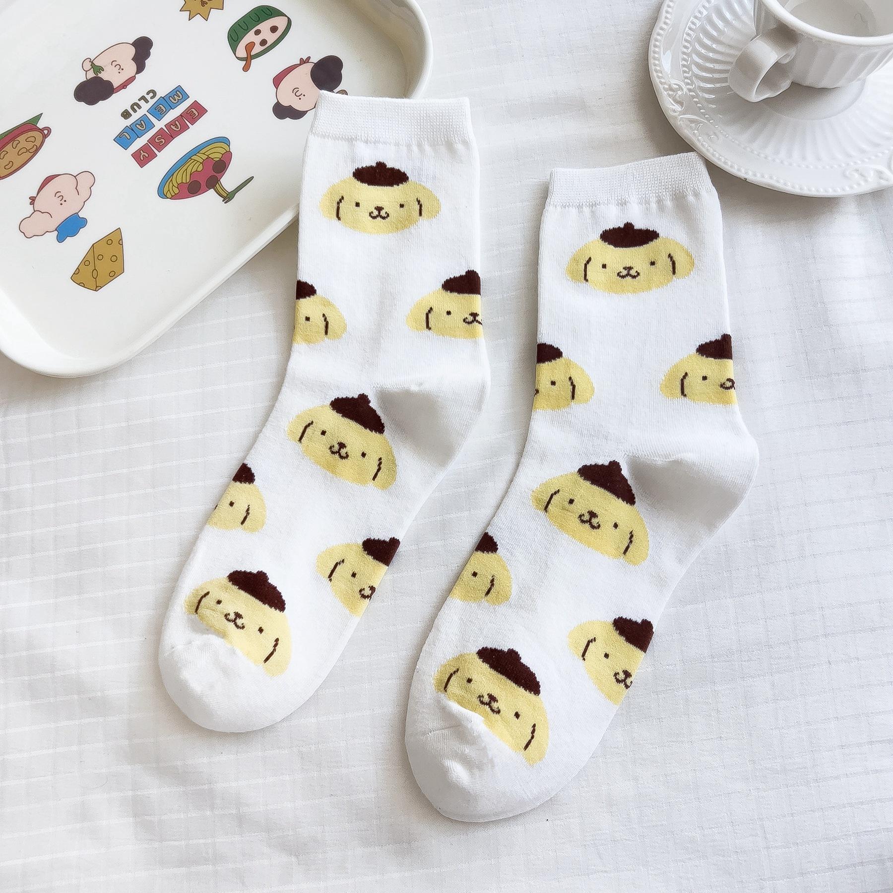 

Sanrio Mymelody Cinnamoroll Pom Pom Purin Носки средней длины Инс Дышащие Минималистичный дизайн Повседневные спортивные носки Подарки для девочек Милые 34-40size