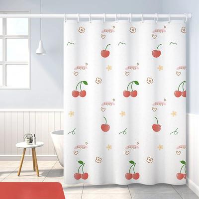 Shower Curtains 200cm Kawaii Fruit Cartoon Printed White Bathroom Curtain for Girl Waterproof with Hooks and Tieback Bath Decor