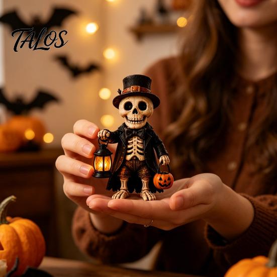 Vintage Tabletop Centerpieces Wooden Halloween Figurine with Lantern, Pumpkin Scarecrow Skeleton Mummy Ghost Witch Indoor Holiday Party Supplies