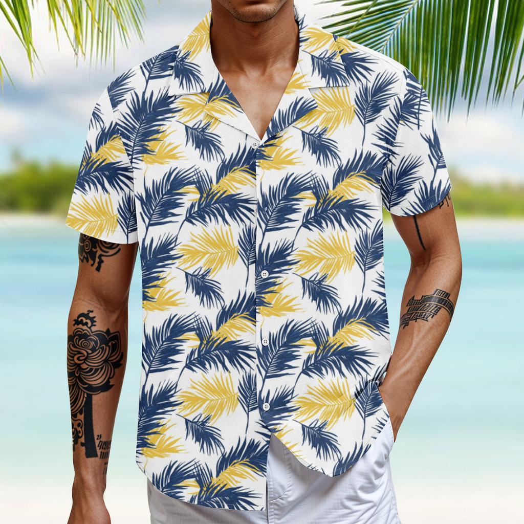 Men's Vintage Button Down Bowling Shirts Short Sleeve Summer Beach Shirt