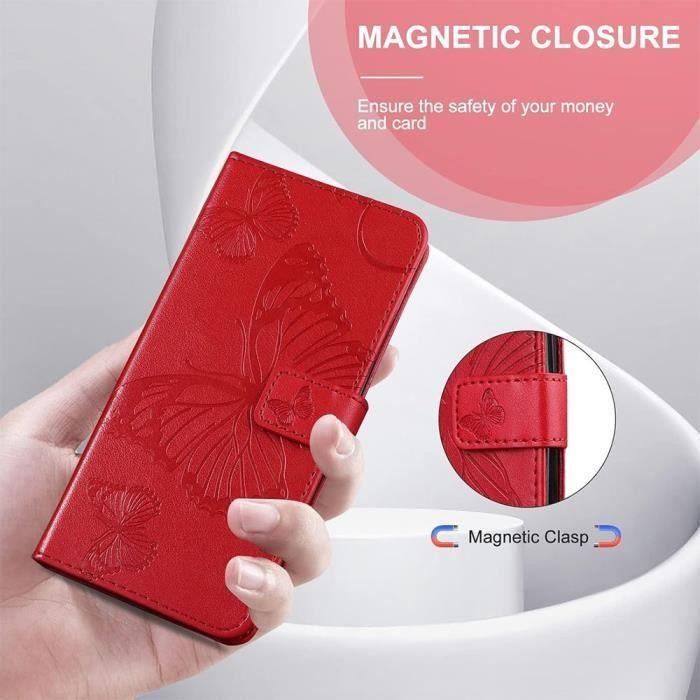 Coque de protection - Samsung - Galaxy A13 5G - Cuir Synthétique Rouge - Motif Papillon - Élégant Chic