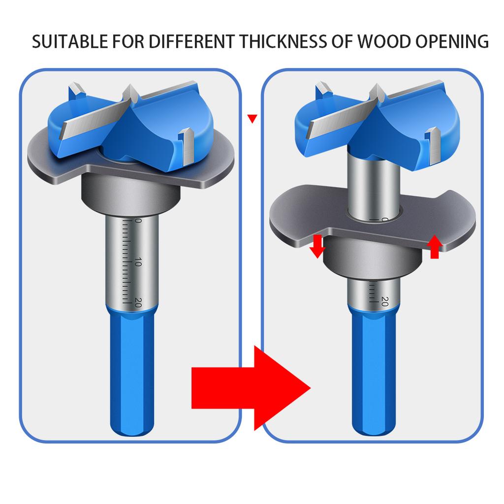 Large Size Drill Bit Boring Woodworking Hole Saw, Carbide Steel Hinge Cutter Tool for Wood Plastic Plywood Blue