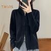 Women Knitted Sweater Coat High Collar Long Sleeve Double Zipper Placket Autumn Winter Solid Color Knitwear