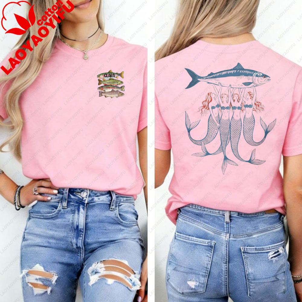 Sardines Fish Mermaid Shirt Girl Tinned Ocean Lover Gift Trendy Coastal Tee FisherUnisex Graphic Tshirts Regular Short Sleeve