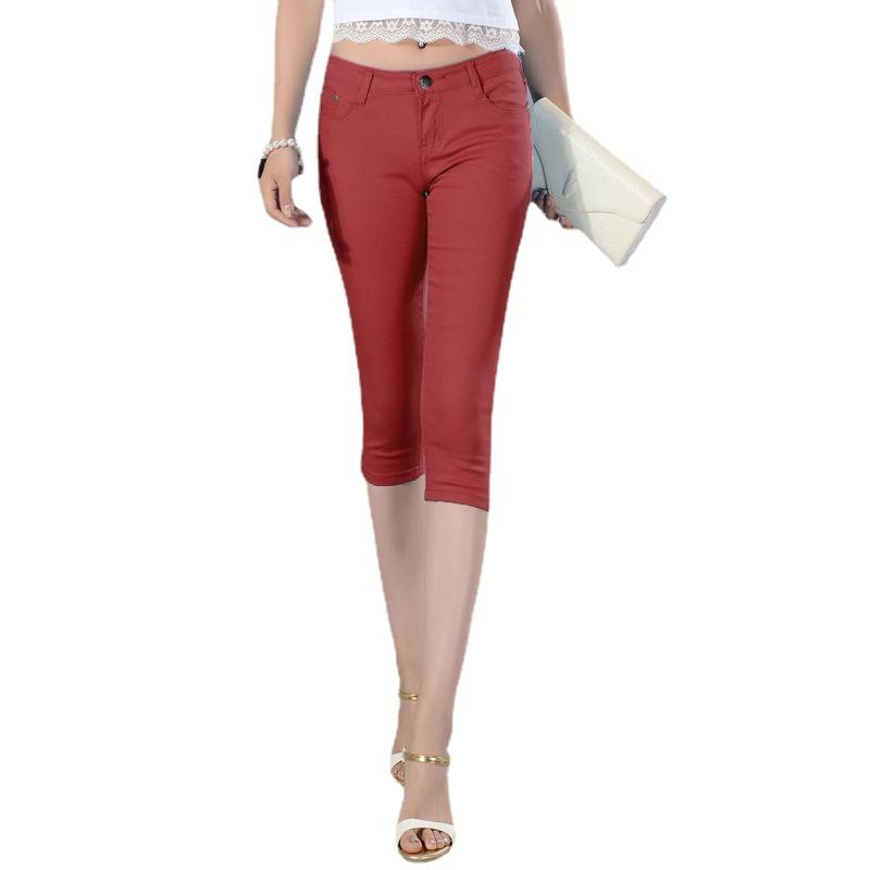 Women Ladies Pencil Pants Summer Pockets Button Skinny Calf Length Pants Casual Stretch 3/4 Trousers Plus Size Female Capris