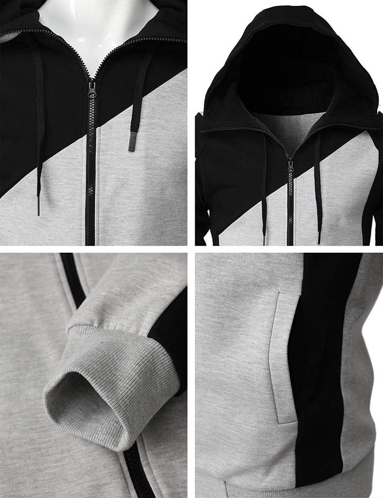 Men's Casual Patchwork Hoodie Jacket - Plus Size
