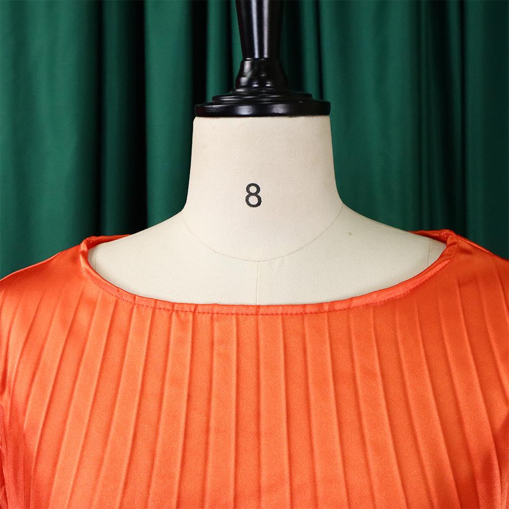 Große Größe Frauen Sommer Mode Solide Plissee Verband Kleid Damen Ein Stück Lange Ärmel Kurzes Kleid
