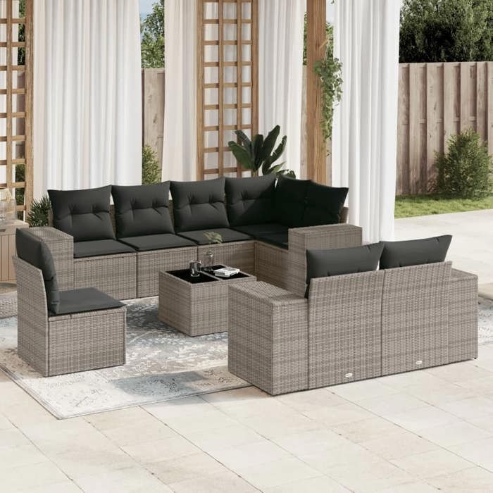 VidaXL Garden Lounge Set with Cushions 9 Pcs, Patio Sofas, Patio Furniture Set, Outdoor Furniture, Grey 3222849