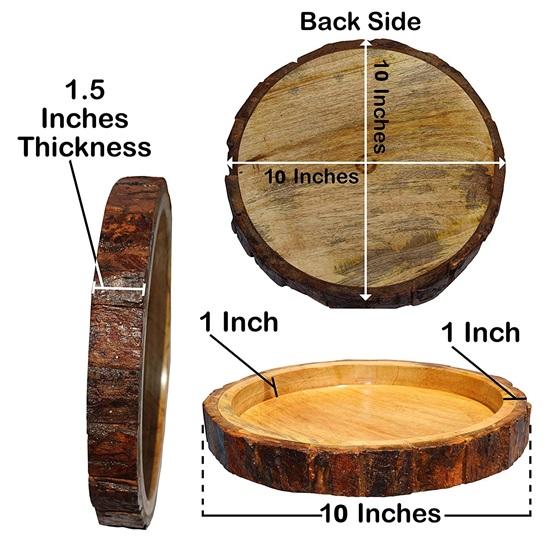 Table Decor Round Shape Wooden Serving Tray for Home and Kitchen, Set of 2