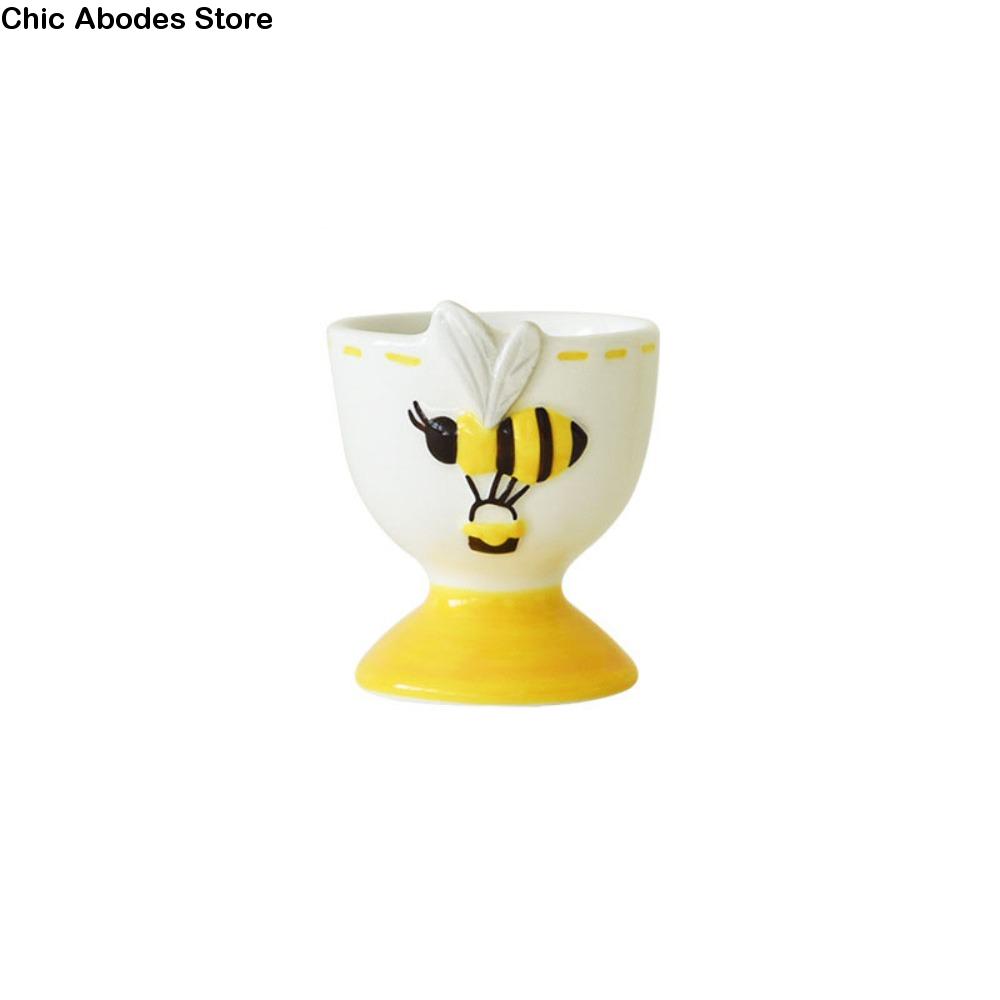 Funny Ceramic Egg Holder Rabbit Bee 3D Cartoon Egg Cup Table Centerpieces Thermostability Steamed Egg Cup Dishwasher Safe