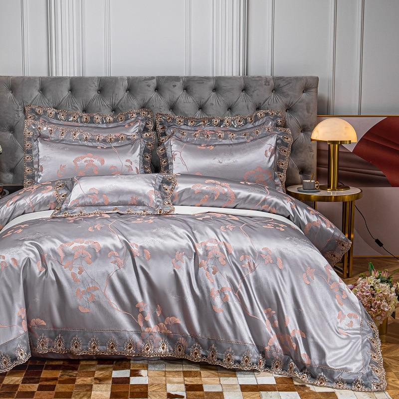 Luxury European Lace Trim Jacquard Silk Bedding Set