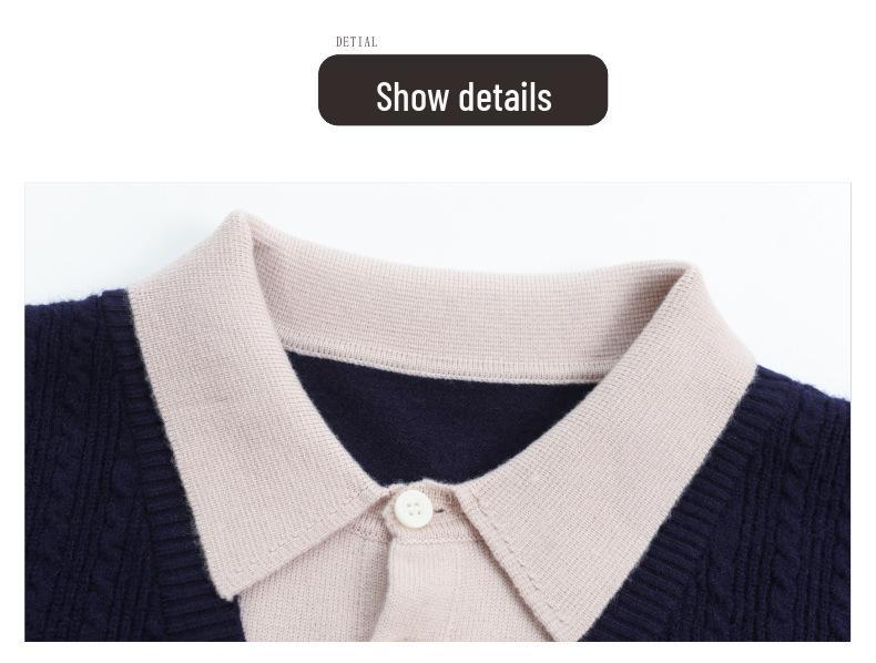 2025 Fashionable Mom's Knitted Two-Piece Look Lapel Sweater - Long-Sleeve Top for Middle-Aged Women, Perfect for Spring & Autumn