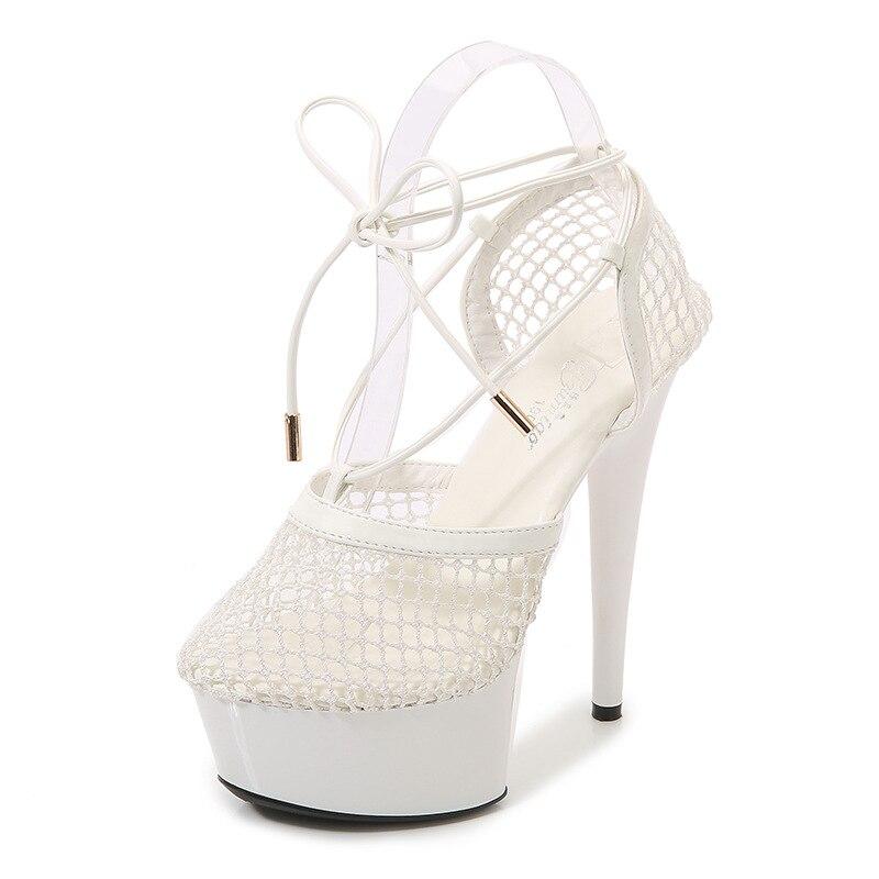 Buty damskie Casual Match Summer Hollow oddychająca siateczka cienkie sznurowane sandały seria 8661 15cm obcas 5cm platforma LFD