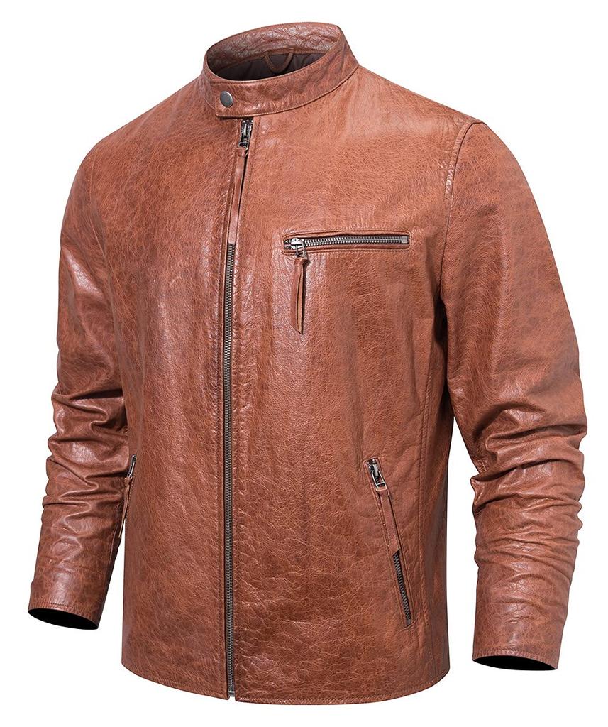 Leather Biker Cowhide Fashionable Outerwear for and Thick [FLAVOR] Jacket, Jacket, Leather, Men's Coat, Spring, Autumn, Winter, Windproof,