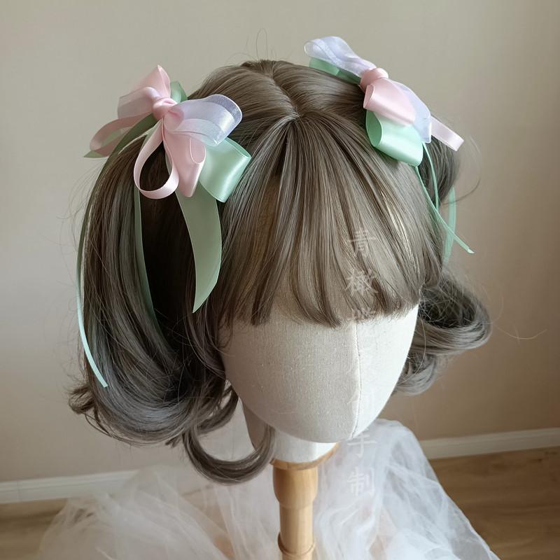 

Pink Green Lolita Headgear Pair Clip Double Ponytail Hair Accessory Two-dimensional Hair Clip Hair Clips for Women