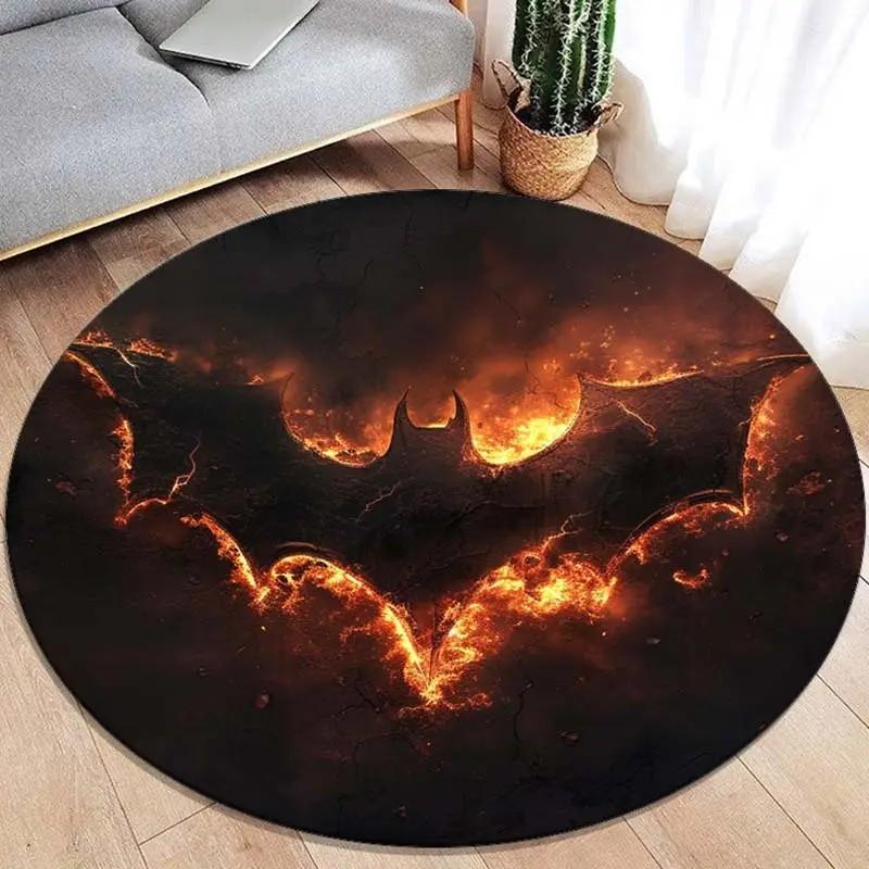 Halloween Bat Round Area Rug Non-Slip Washable Chair Mat for Living Room, Bedroom Decor Gothic Moon Bat Soft Carpet