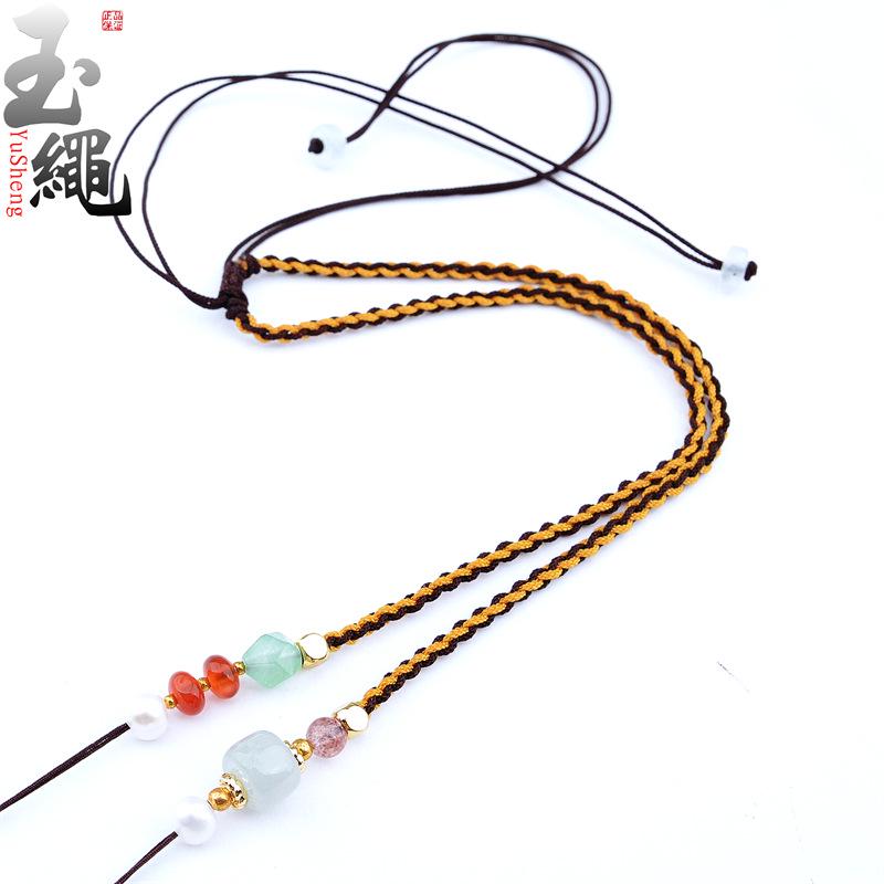 Hand-Woven Adjustable Dzi Bead Pendant Necklace Cord for DIY Jewelry Lanyard