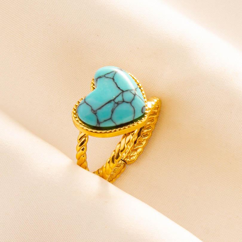 Turquoise Finger Jewelry Long Oval Sun Heart Water Drop Stainless Steel Rings For Women Men Accessories Gold Plated Open Anillos