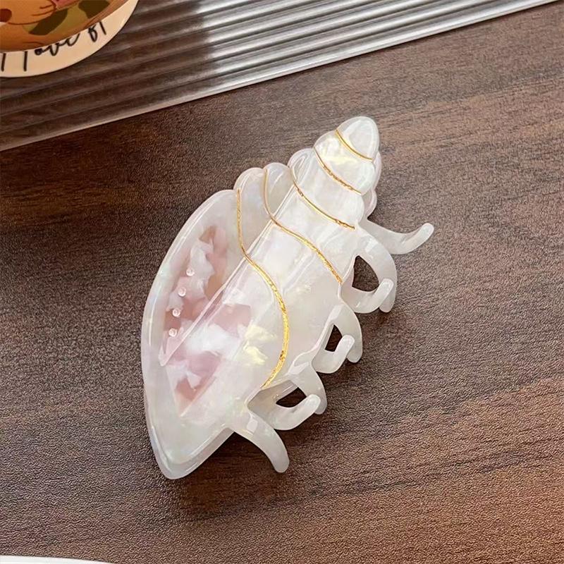 1pc beach series acetate conch medium grip clip, personalized fun shark clip horsetail clip, cute and versatile girl hair grab o