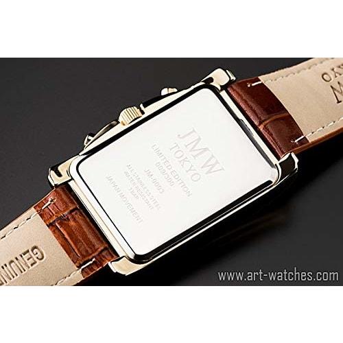 JMW TOKYO Men's Square Watch, Gold & Brown, Square Rectangular, Men's Chronograph, Limited Edition, Seiko Quartz Movement, Leather Band, Genuine Leath