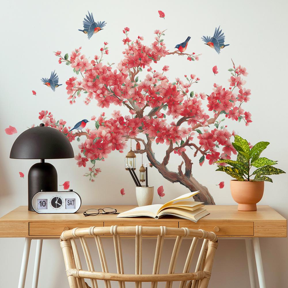 Autocolante de perete noi în stil chinezesc, romantice cu piersici și coțofană, pentru living și birou, decorațiuni și înfrumusețare pentru casă