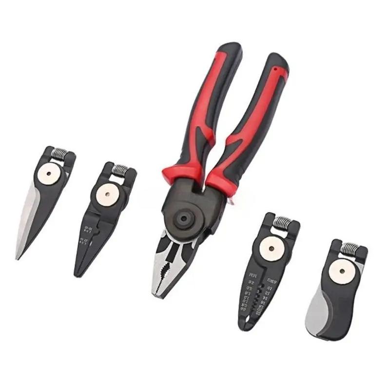 5 in 1 Interchangeable Pliers Set Multifunctional Tool for Wire Cutting Stripping Crimping As Combination Slip Joint Pliers