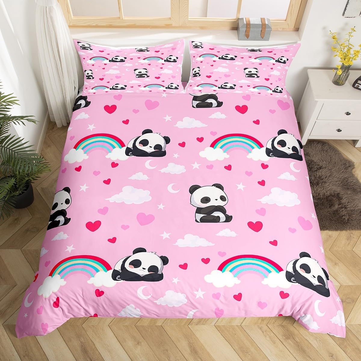 

Мультяшный пододеяльник с пандой размера фулл/квин для мальчиков, девочек, подростков, комплект постельного белья с милым принтом панд-каратистов в кимоно, милый пододеяльник с пандой EU Single(135x200cm)