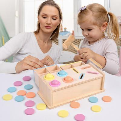Wooden Early Education Teaching Aids Drawer Box Coin Tapping Box Color Classification Fine Action Puzzle Toy