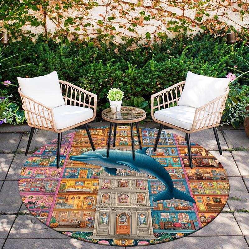 Whale and Dolphin Pattern Round rug,Carpet Rug for Living Room Bedroom Sofa Playroom Decor,Non-slip Floor Mat,Holiday Gifts and Birthday Gifts.