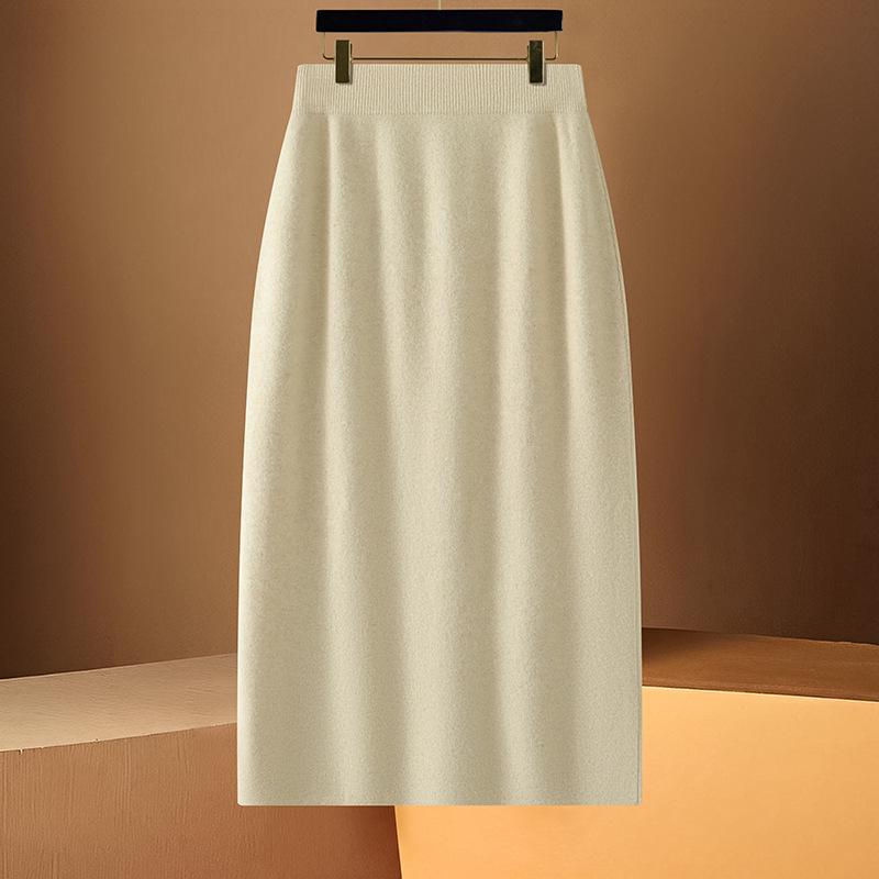Women's High-Waist 100% Wool Knit Midi Bodycon Skirt - Autumn/Winter Collection