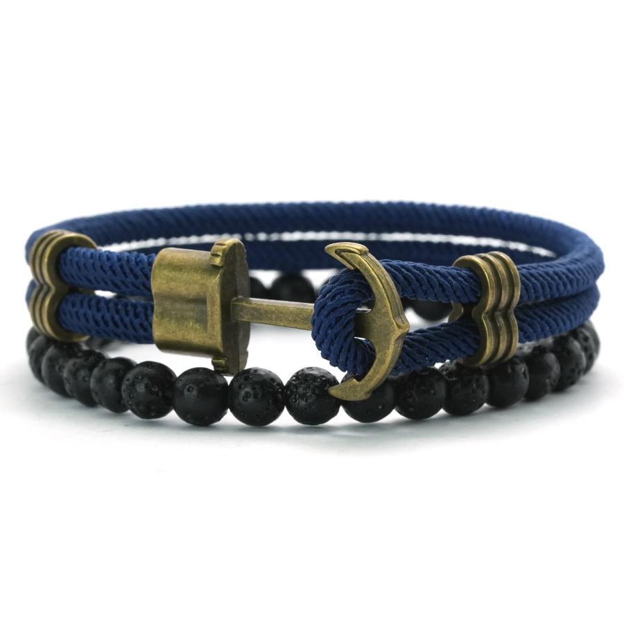 

Retro 2Pcs/Set Men Anchor Bracelet 6mm Natural Lava Stone Beaded Braslet 6 Colors Grade A 4mm Ethnic Fabric Braclet Pulseria тёмно-синий