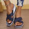 Women's Woven Strap Wedge Sandals, Open Toe Summer Shoes, Plus Size Casual Footwear