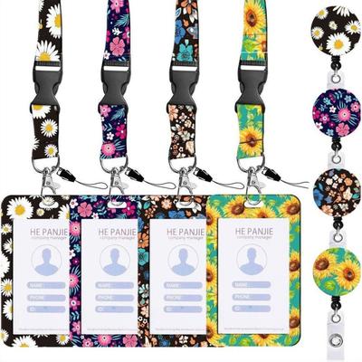 ID Card Holder With Lanyard Sunflower Design Stretchable Stylish Hidden Disability Multi-functional Badge Holder