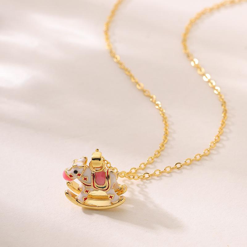 

Mori fresh and sweet vacation style enamel drop glaze Trojan horse collarbone chain women s high-end light luxury simple necklace
