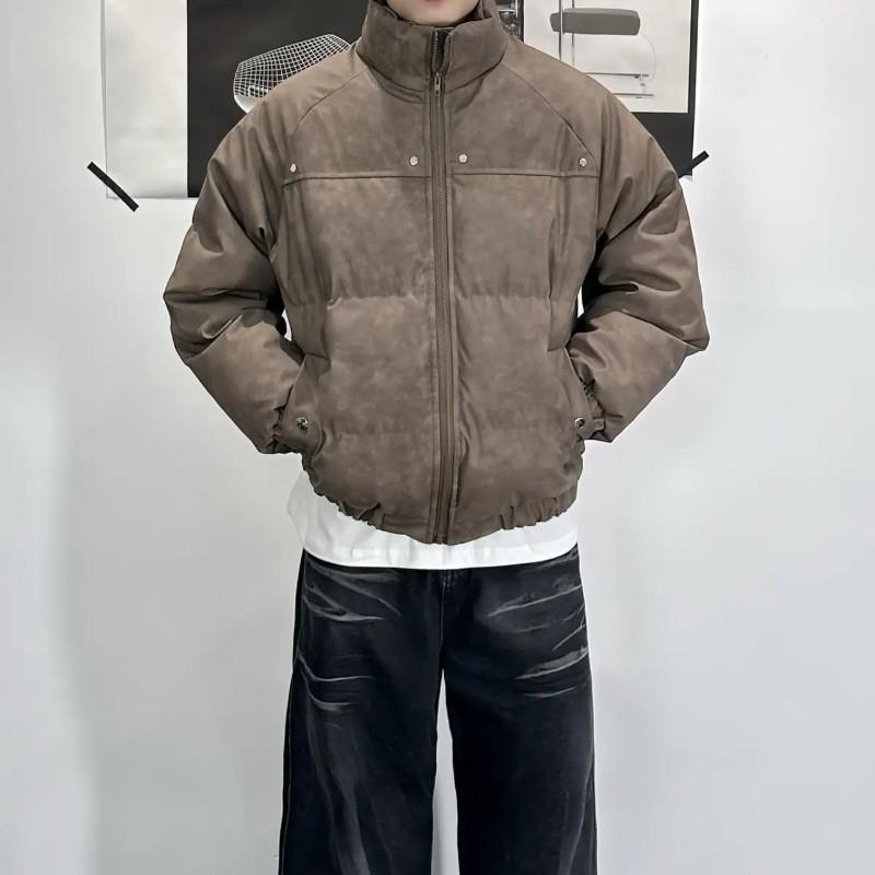 Men s Winter Patchwork Stand-up Collar Cotton Jacket - Thick, Warm, Trendy Coat Medium кофейный