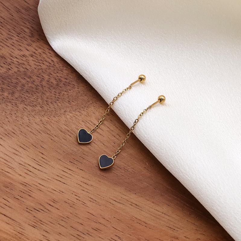 Korean Simple Long Fringed Earrings Versatile Style Earrings Chain Peach Heart Stud Earrings Niche Jewelry