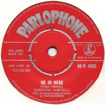 Disque 7 pouces CHRISTINE CAMPBELL - He Is Here 45R4935 Parlophone 1962 UK Pop Occasion