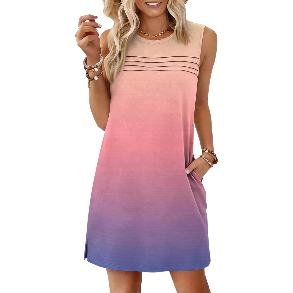 Women's Loose-Fit Casual Printed Split-Hem Sleeveless A-Line Dress
