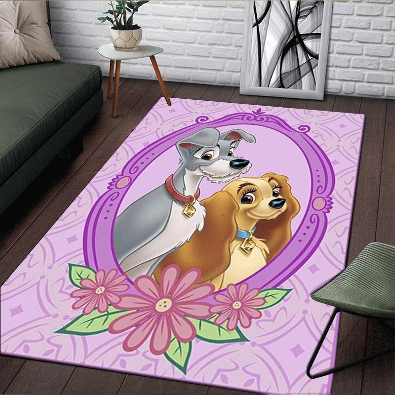 1pc Lady and The Tramp Pattern Area Rug Soft Flannel Floor Mat for Living Room,Office,Bedroom and Carpet,Sofa Coffee Table Floor Mat