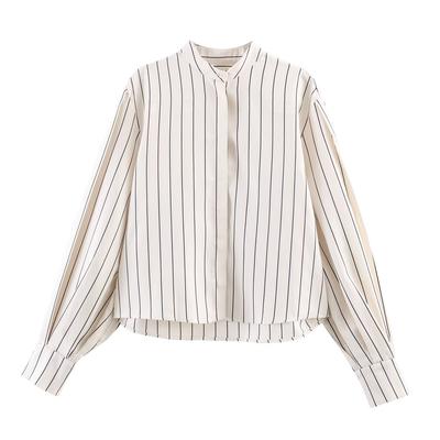 European and American Style, New Women's Clothing, Foreign Style, Striped Fluffy Sleeve Shirt, Striped Pleated Pants.