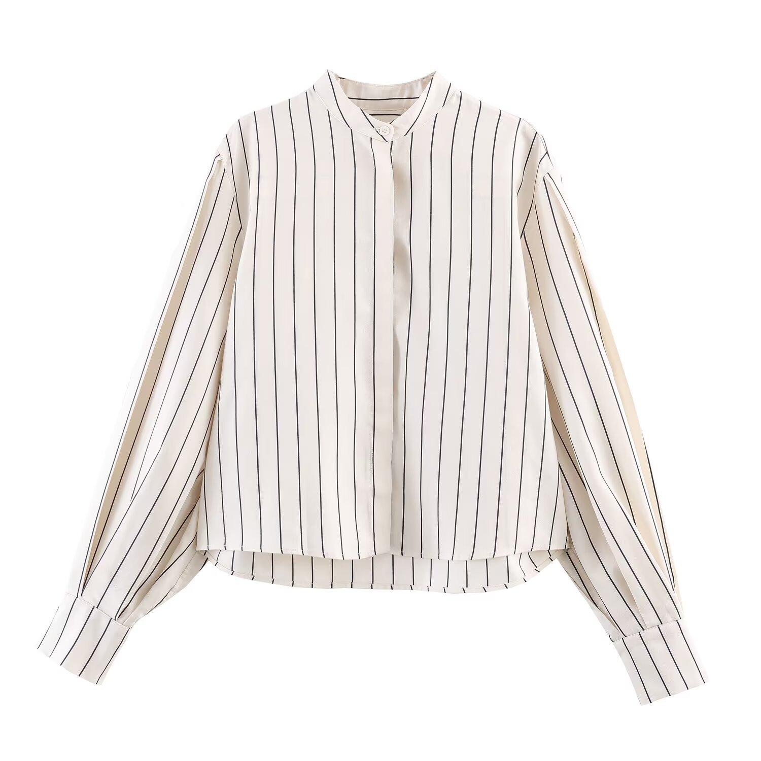 European and American style, new women s clothing, foreign style, striped fluffy sleeve shirt, striped pleated pants. XS