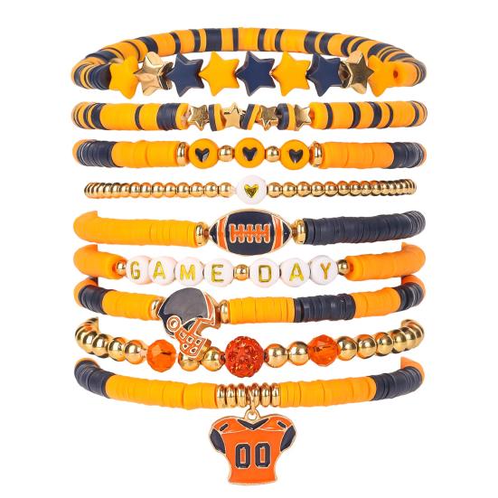Game Day Bracelets Stackable Sports Football Charm Bracelets Elasticated Football Themed Bracelets Set for Women Men Football Fans Boho Summer