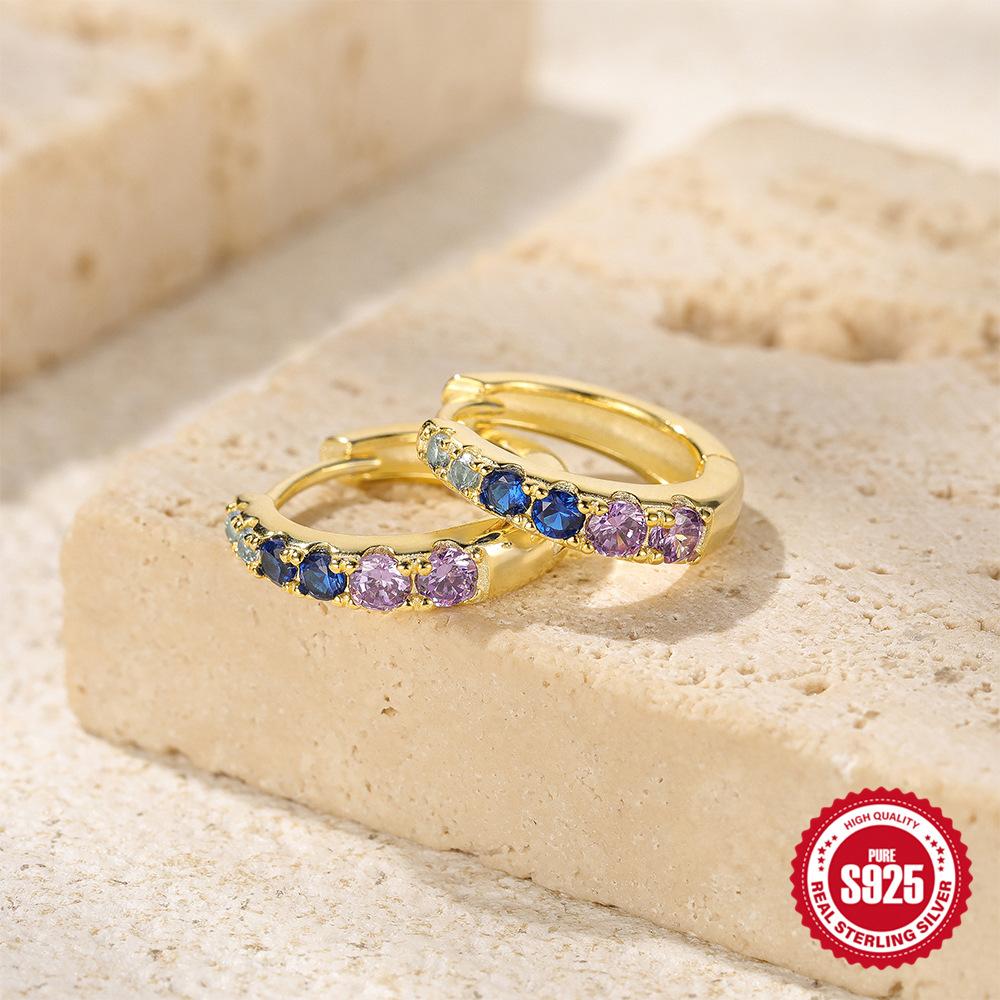 Fashion Simple Wind S925 Sterling Silver Personality Size Gradual Change Diamond Design Earrings Earrings