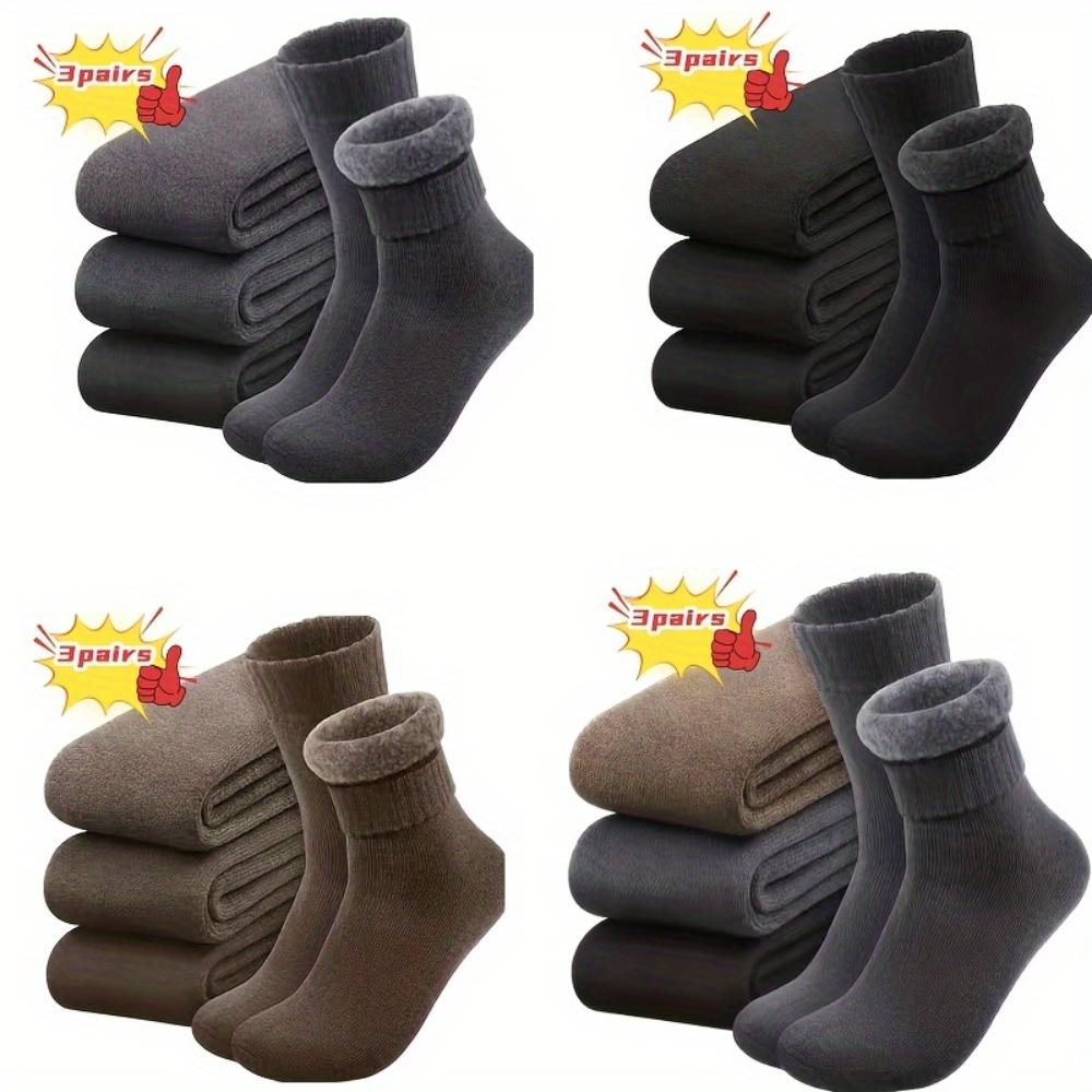 3Pack men plus size winter warm socks,fleece blended hiking trekking socks,soft durable,reinforced heel toe,cold resistant for outdoor trips hiking