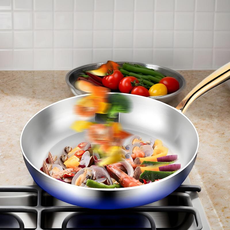 מחבת נירוסטה 24 ס"מ, מחבת נון-סטיק להכנת סטייקים, סיר בישול למטבח לא מצופה, לכירת גז ולכיריים אינדוקציה